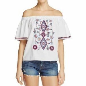 Beltaine White Cotton Embroidered Off the Shoulder Top Blouse BRAND NEW
